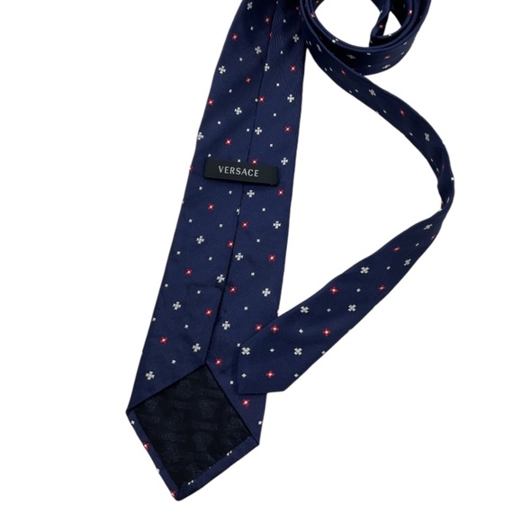 VERSACE Blue Geometric Floral Silk LUXURY Tie ITALY - Picture 2 of 5